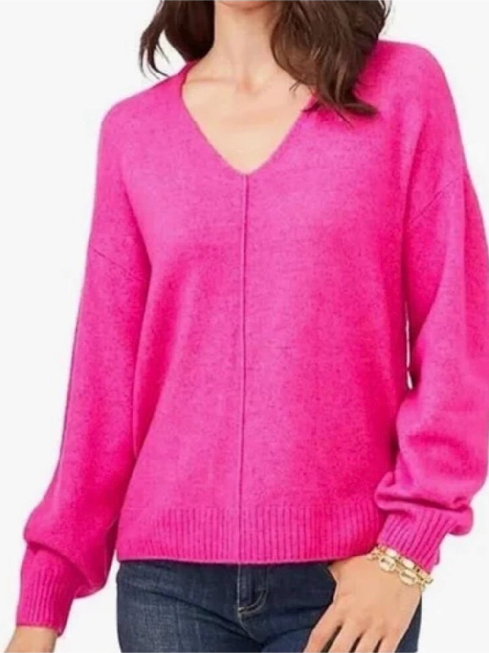 NWOT VINCE CAMUTO V-Neck Sweater in Bright Pink Magenta Fuchsia - Medium